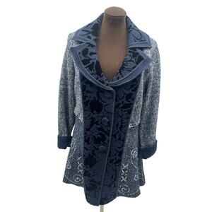 Parkhurst Sweater Jacket Women’s Large Blue Textured Velvet Button Boho Chic